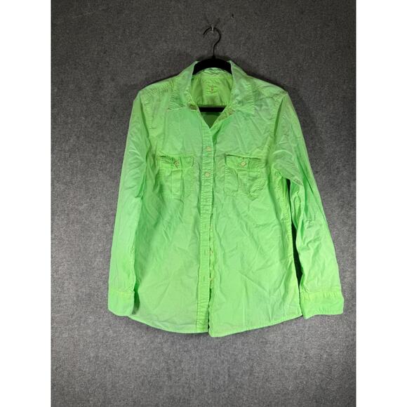 GAP Shirt Women Medium Green Long Sleeve Buton Front The Fitted Boyfriend‎ Relax - Picture 1 of 7